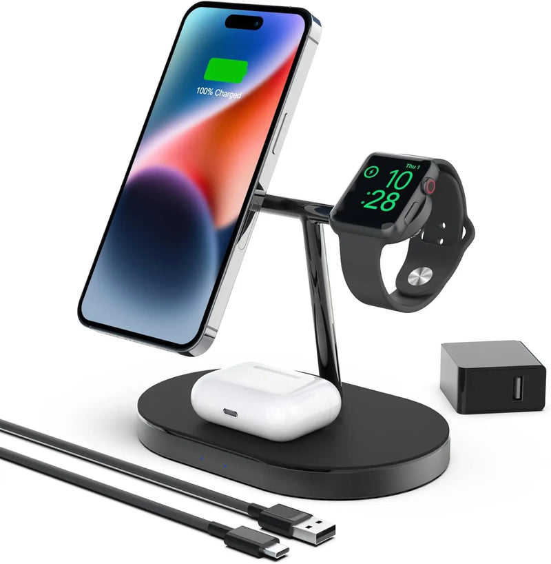 3 in 1 Fast Charging Station 15W Magnetic Qi Wireless Charger Phone Holder