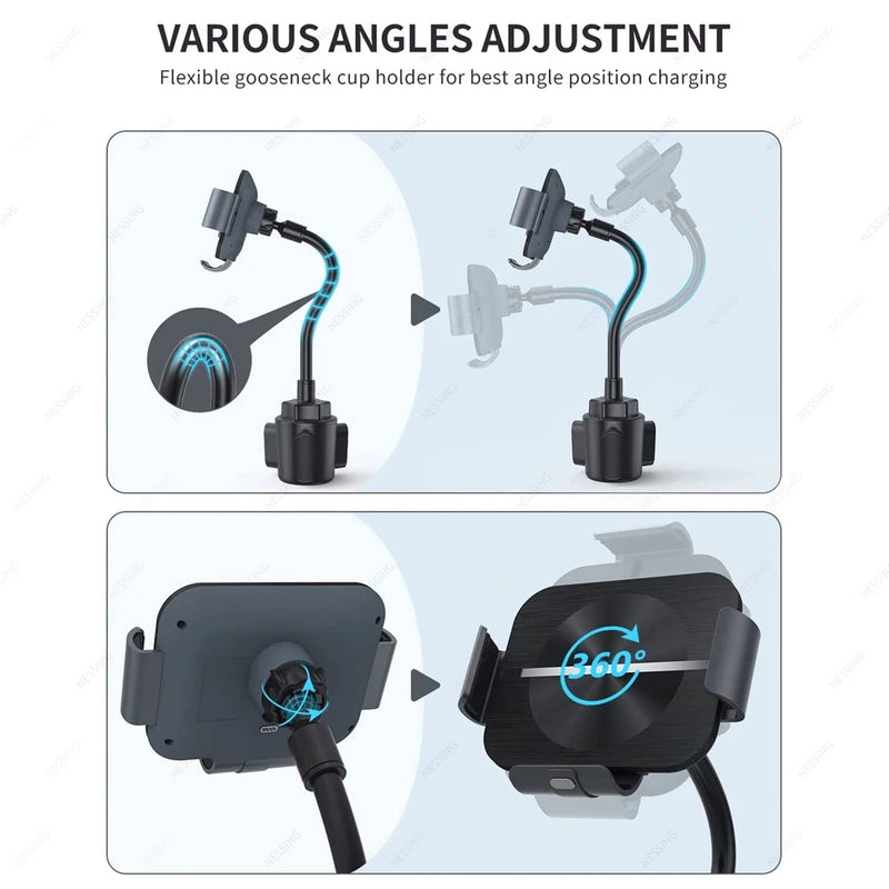 Wireless Car Charger Mount Dual Coils Fast Charging Auto Clamping