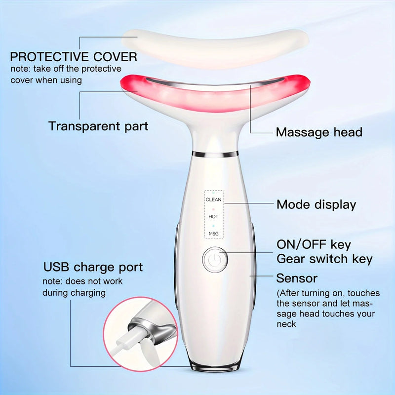 Rechargeable Facial And Neck Massager Tri-Color LED And Heating Mode Neck