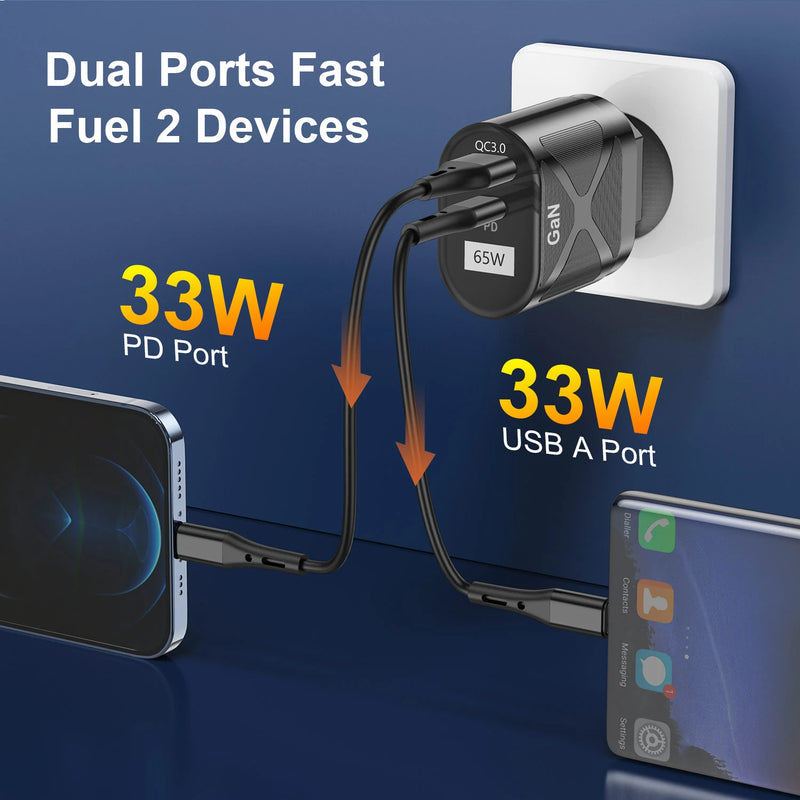 GaN 65W USB Type C Charger for iPhone 15 Pro Max PD Fast Charging