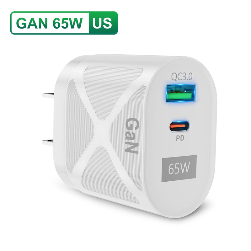 GaN 65W USB Type C Charger for iPhone 15 Pro Max PD Fast Charging