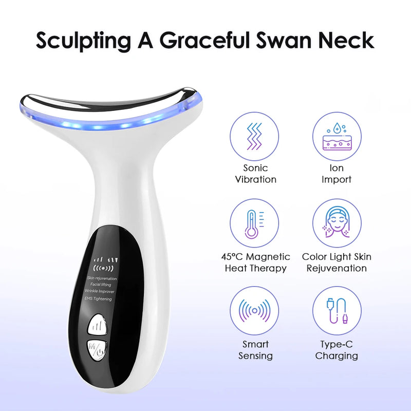 Face Neck Lifting Beauty Device EMS Microcurrent LED Photon Firming Anti Wrinkle