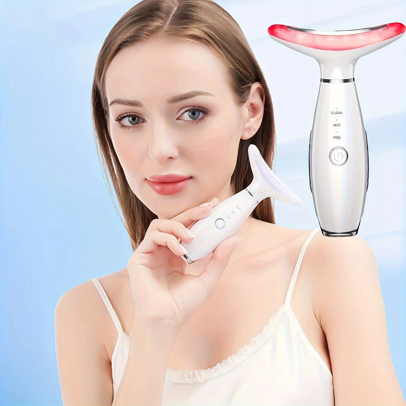 Rechargeable Facial And Neck Massager Tri-Color LED And Heating Mode Neck