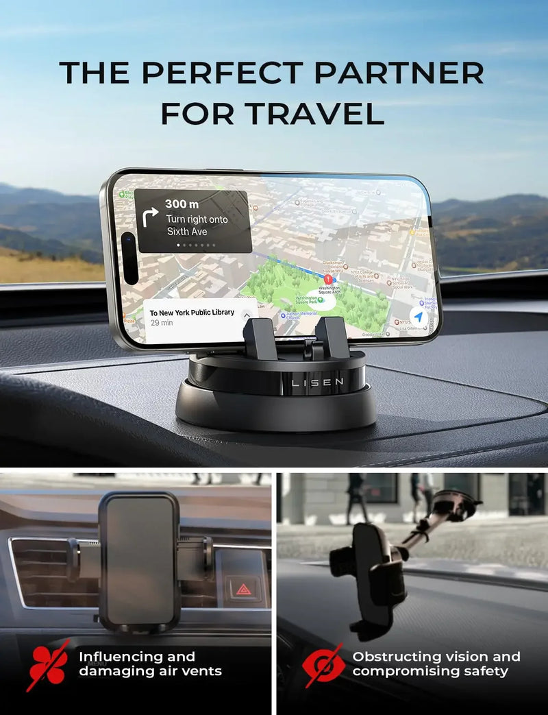 LISEN Car Phone Holder Dashboard Rotatable Mount Hand Free