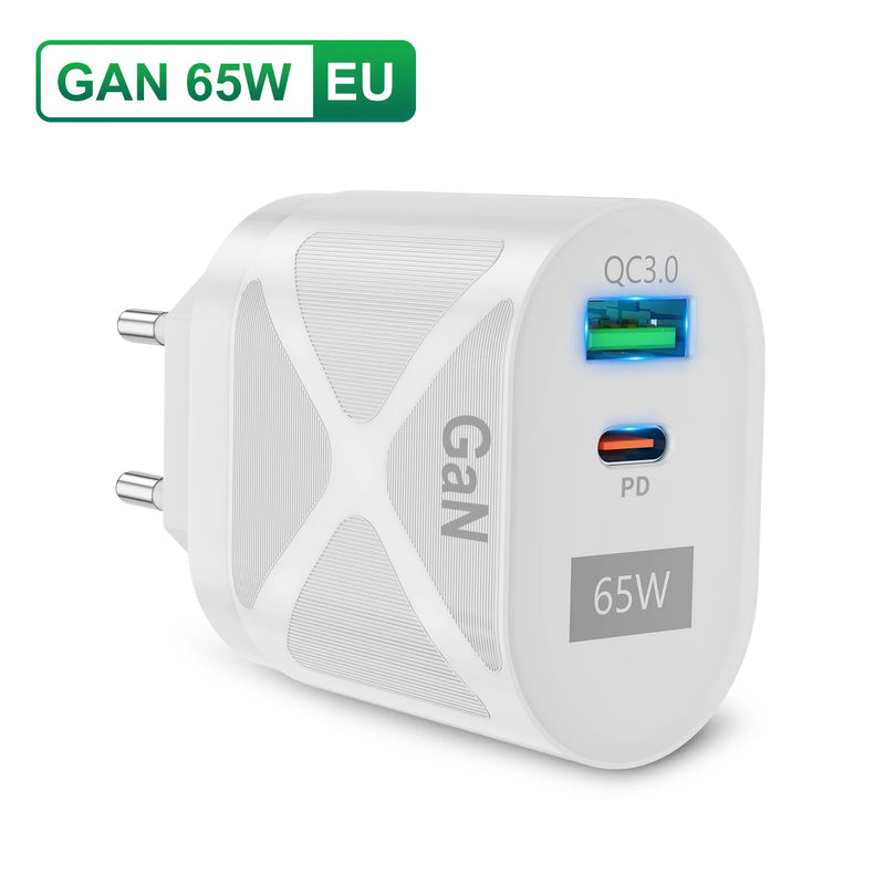 GaN 65W USB Type C Charger for iPhone 15 Pro Max PD Fast Charging