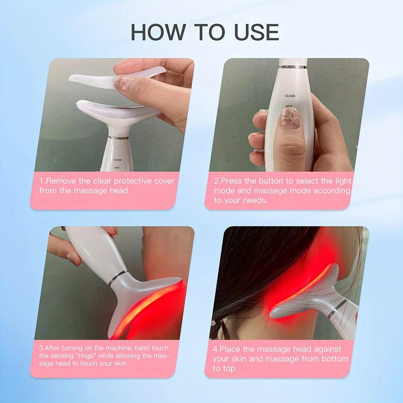 Rechargeable Facial And Neck Massager Tri-Color LED And Heating Mode Neck