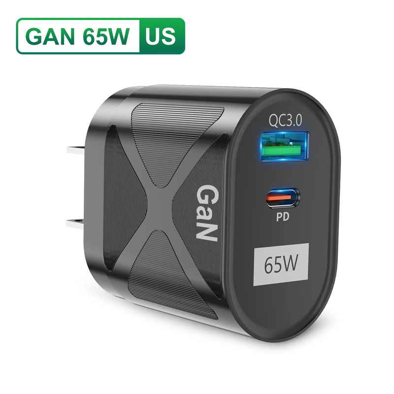 GaN 65W USB Type C Charger for iPhone 15 Pro Max PD Fast Charging