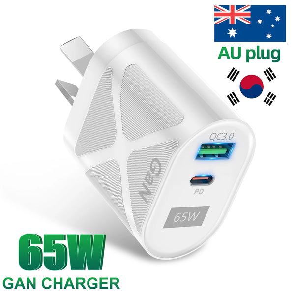 GaN 65W USB Type C Charger for iPhone 15 Pro Max PD Fast Charging