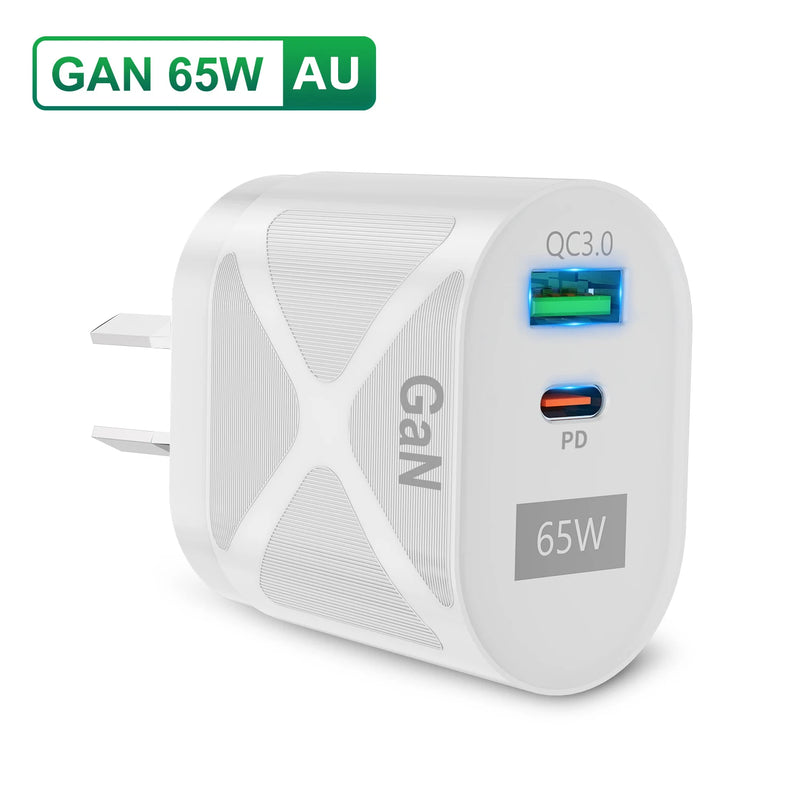 GaN 65W USB Type C Charger for iPhone 15 Pro Max PD Fast Charging