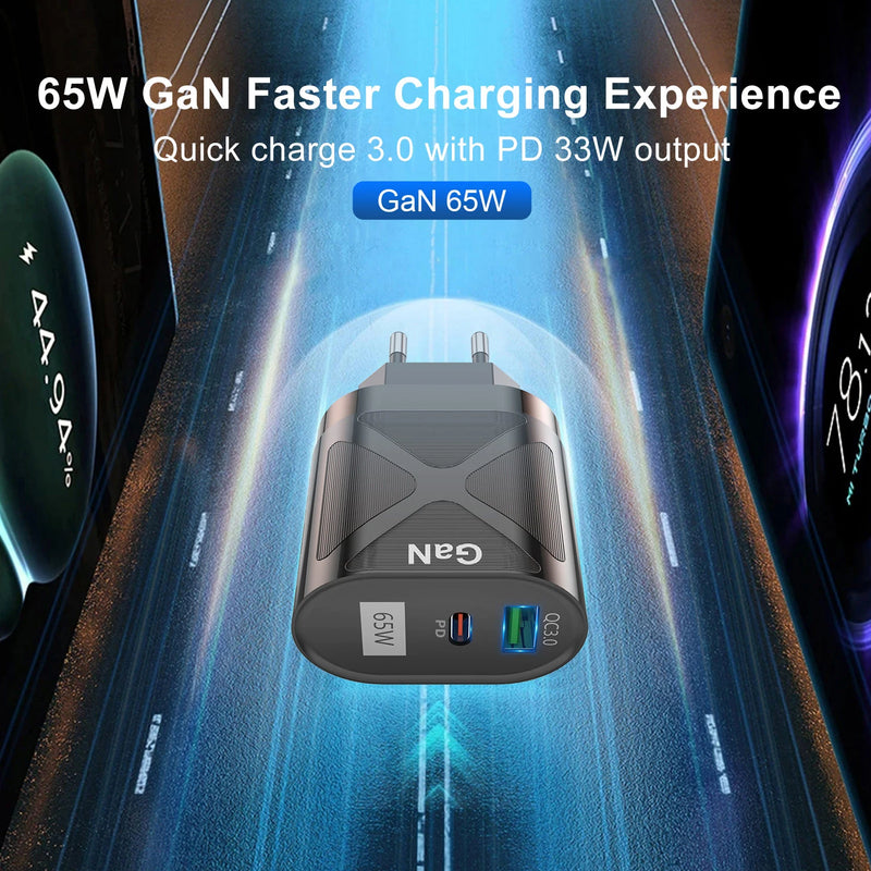 GaN 65W USB Type C Charger for iPhone 15 Pro Max PD Fast Charging